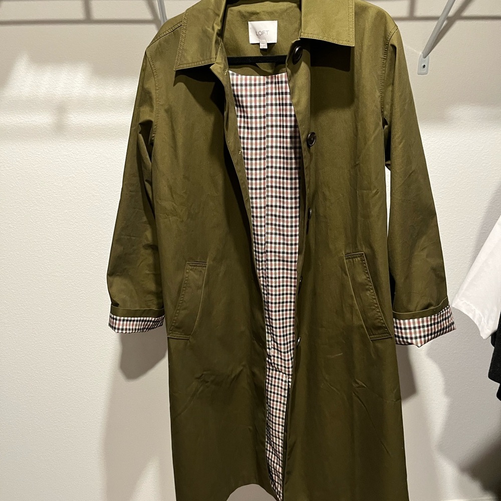LOFT Olive Coat with Checkered Lining - image 1
